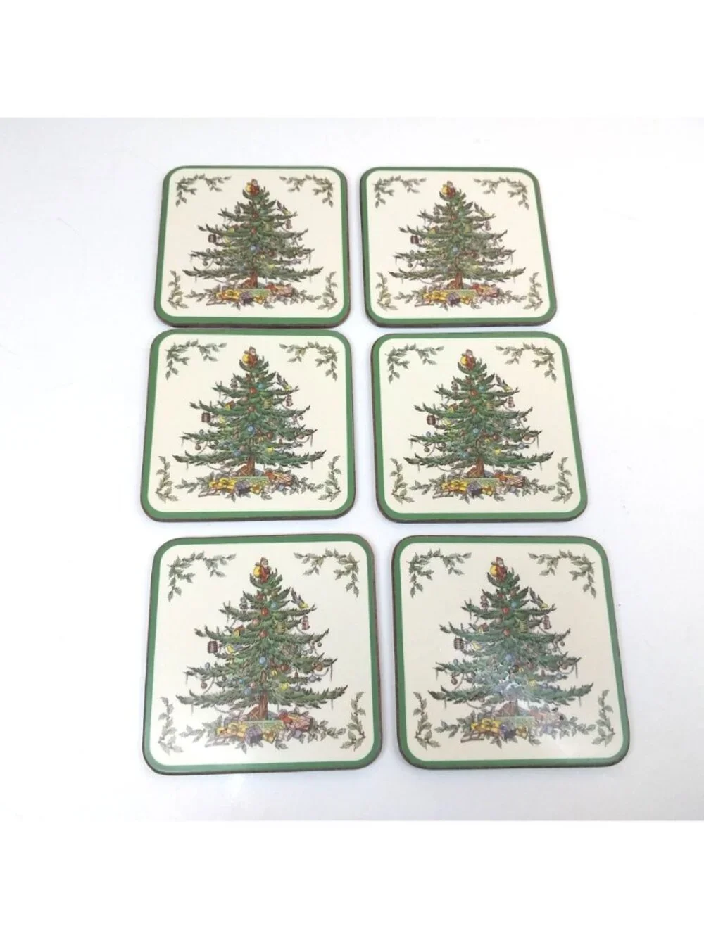 Spode Christmas Tree Coasters Set Of 6 Cork Backed Holiday Made In England